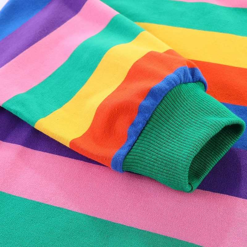 Mudkingdom Cute Big Girls Sweatshirts Rainbow Children Spring Clothes Boys Stripe Colorful Autumn Kids 210615