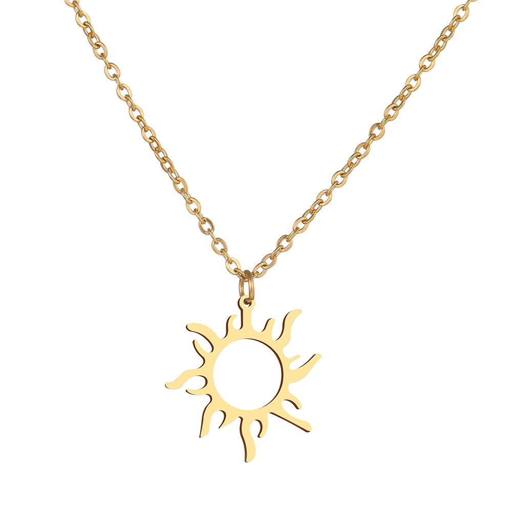 Fashion Stainless Steel Pendant Necklace Gold Plated Ethnic Sun Totem Pendent Necklaces For Charm Women Birthday Party Jewelry