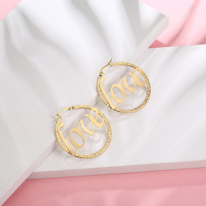 Dangle & Chandelier Love Letter Large Hoop Earrings Gold Stainless Steel Punk Big Circle Women Party Jewelry Valentine's Day Gift