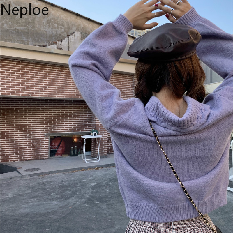 Neploe Vintage Knitted Cropped Cardigan Chic Single Breasted Sweet Sweaters for Women Loose Long Sleeve Sueter Coat Pull Femme 210422