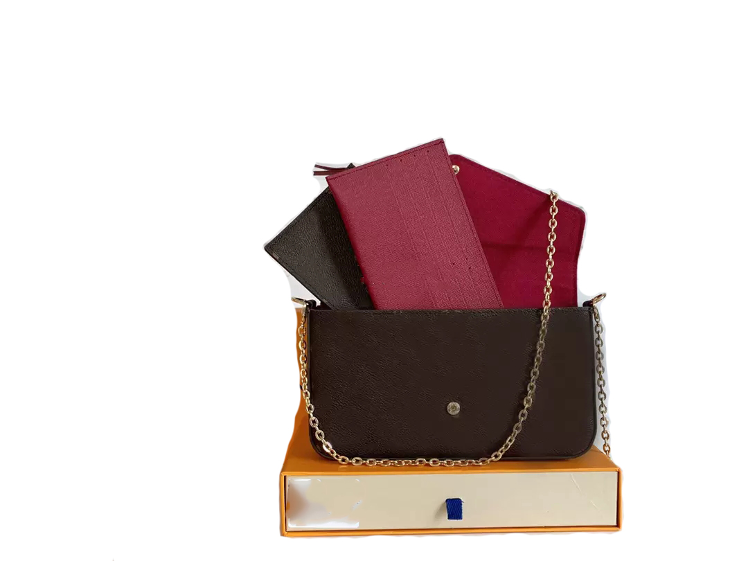 wallets Luxury designer bag high quality Felicie three-piece handbags lady leather handbag shoulder messenger purse with box, White flower
wallets Luxury designer bag high quality Felicie three-piece handbags lady leather handbag shoulder messenger purse with box, White flower