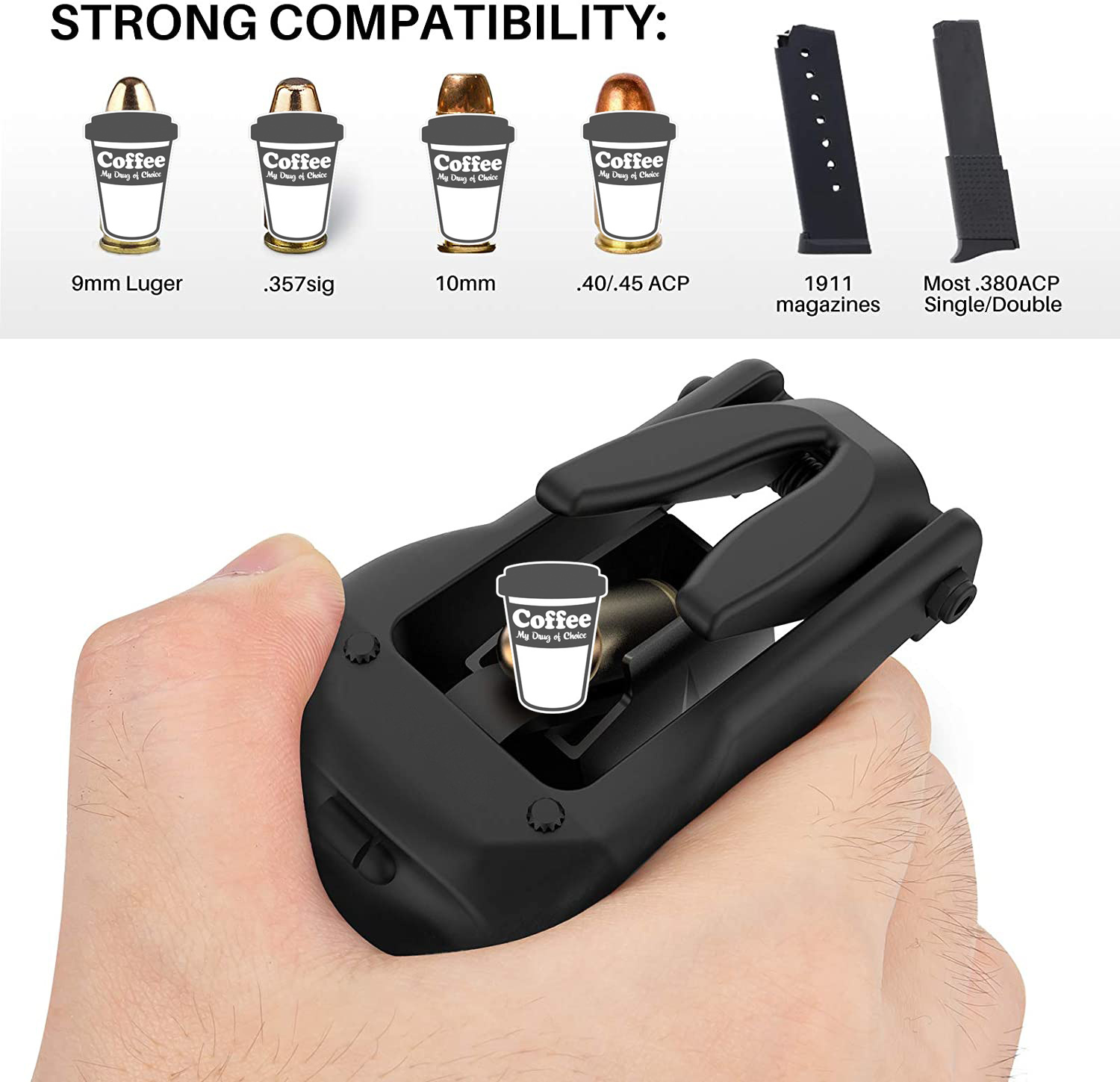 Magazine speed Loader Quickly press and fill in one second, universal for 9mm-45acp
Magazine speed Loader Quickly press and fill in one second, universal for 9mm-45acp