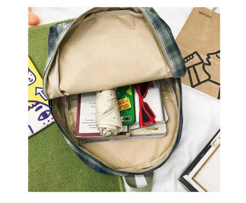 Students Backpack Women Plaid Pattern School Bag Canvas Softback Campus Style Rucksack Travel Bagpack Female Backpacks Ladies 210929