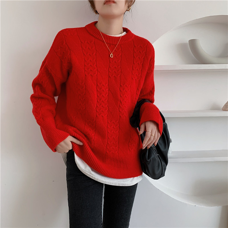 Twisted Knitted Women Sweater Pullover Full Sleeve O-neck Loose Solid Tops Korean Fashion Ladies Jumpers Femme 210514