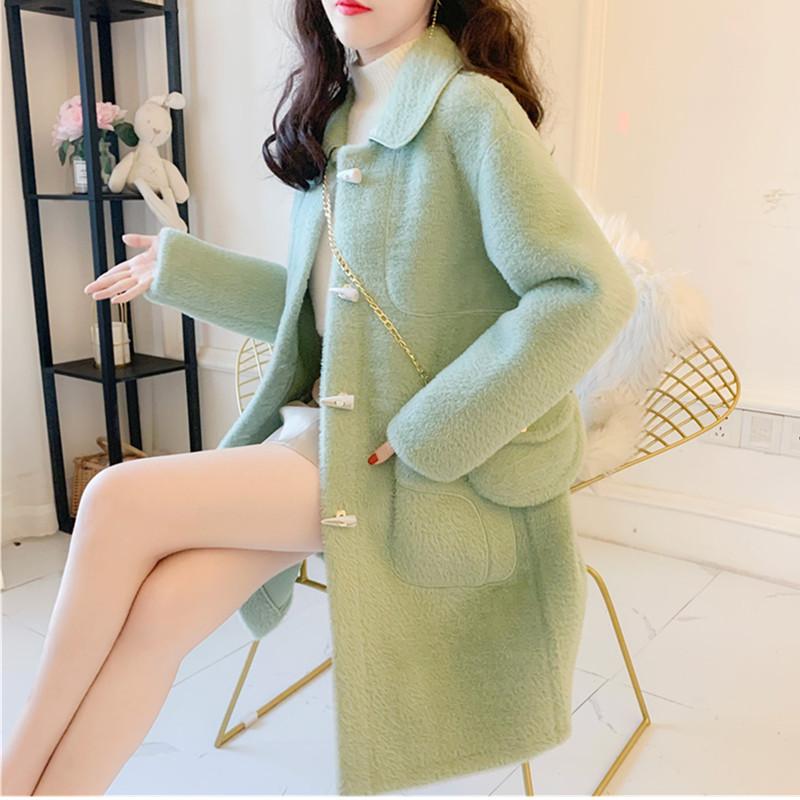 Women' Wool & Blends Woolen Coat Autumn Winter 2021 Style Korean Fashion Velvet Horn Buckle Thick Mid-length Loose Female Jacket, Green
Women' Wool & Blends Woolen Coat Autumn Winter 2021 Style Korean Fashion Velvet Horn Buckle Thick Mid-length Loose Female Jacket, Green