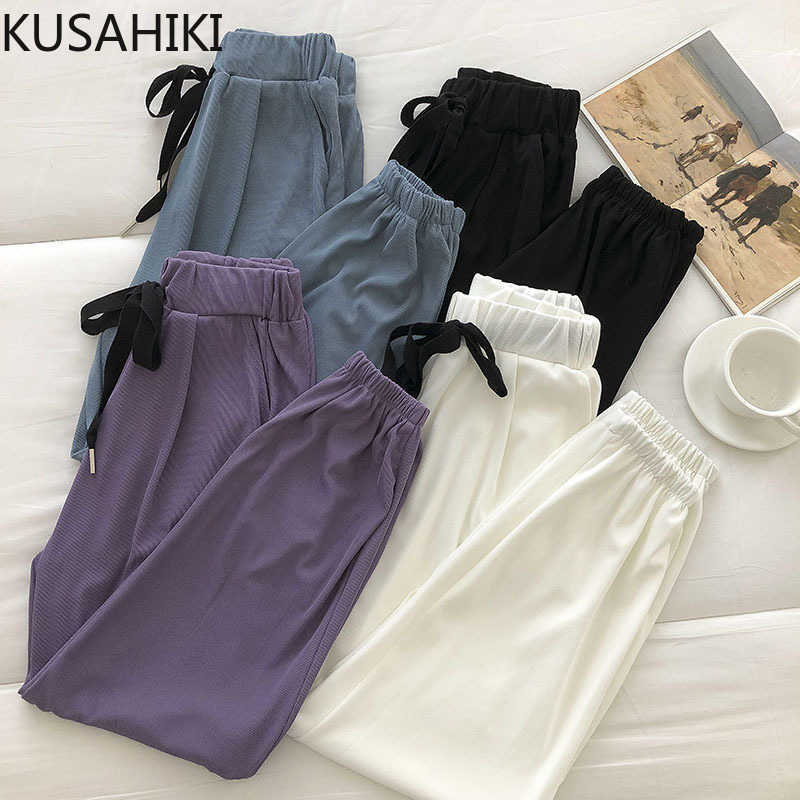 Causal Sweatpants Women Lace Up Stretch High Waist Ankle-length Trousers Spring Harem Pants Mujer 6G190 210603