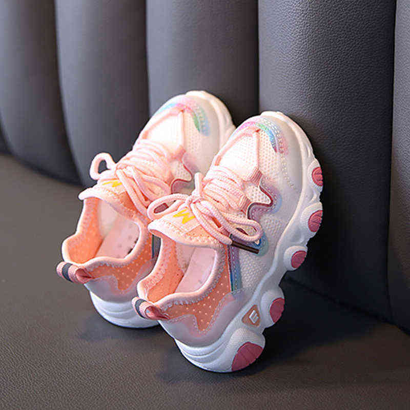 New Spring Children Shoes for Girls Sport Shoes Fashion Breathable Baby Shoes Soft Bottom Non-slip Casual Kids Girl Sneakers AA220311