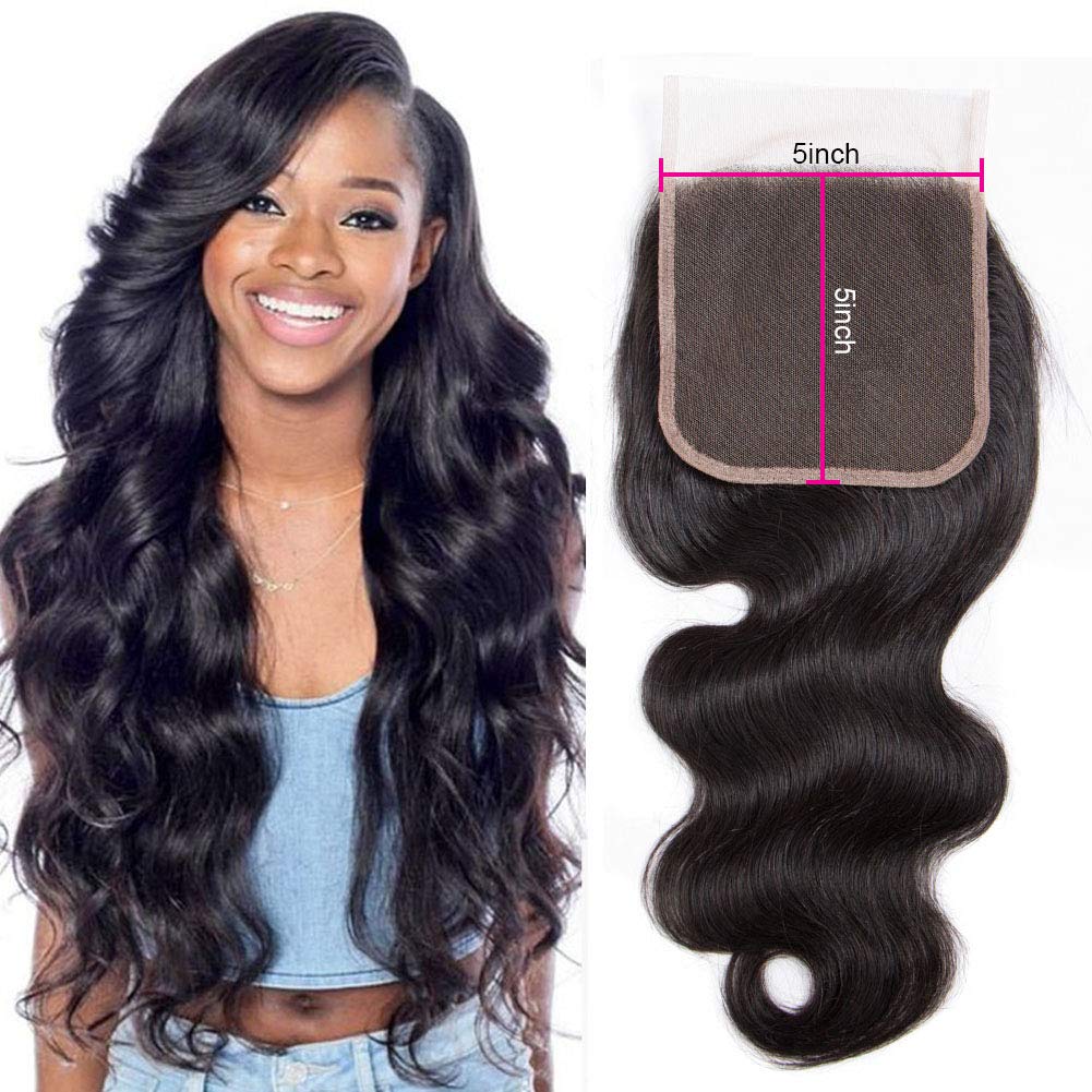 Free shipping 5x5 Body Wave Human Hair Transparent Lace Closures Pre Plucked Natural Hairline Bleached Knots