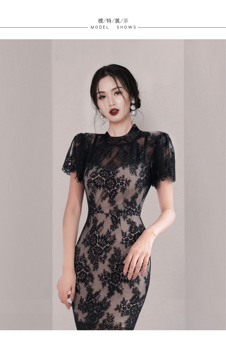 Arrival Fashion Women OL Korean Slim Sexy Elegant Formal Dress Lace Perspective Pencil Vestidos 210519