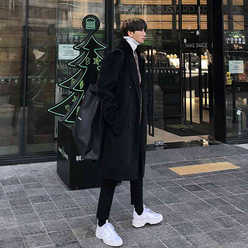 IEFB Men's Fleece Coat Men's Korean Fashion Autumn Winter Thickened Woollen Windbreaker Medium Length Loose Coat 9Y5907 210524