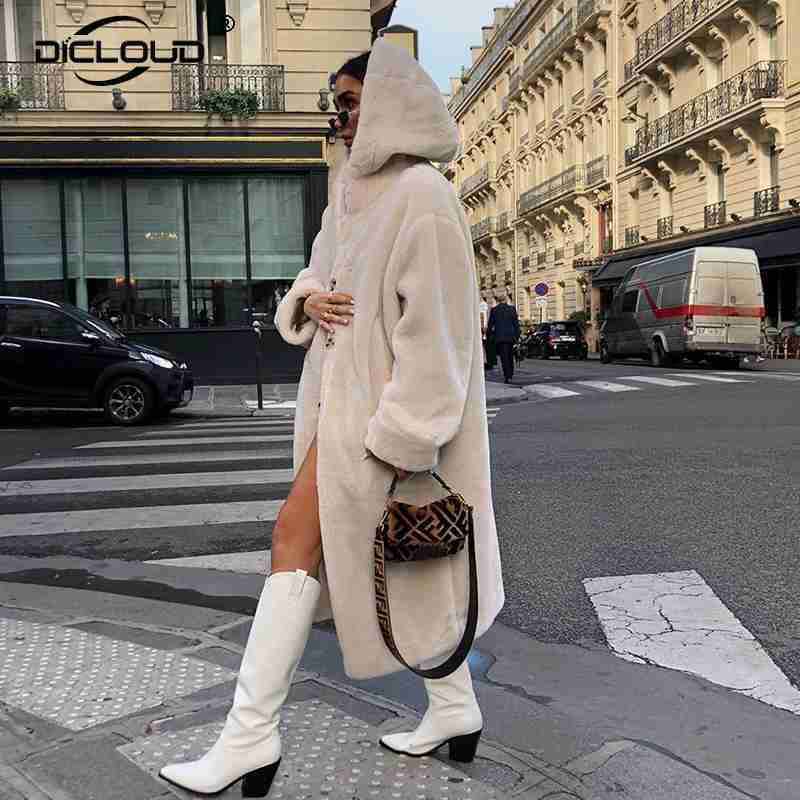 Trendy Winter Hooded Teddy Jacket Coat Women Plus Size Oversized Loose Faux Fur Coats Thick Warm Long Overcoat Fur Jackets 211019