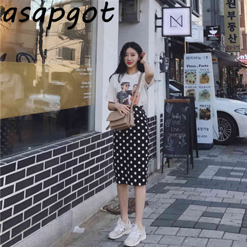 Skirts Summer Chic Korean Clothing Slim Wrap Hip High Waist Split Polka Dot Skirt Women Mujer Faldas Elegant Retro Fashion OL 210429