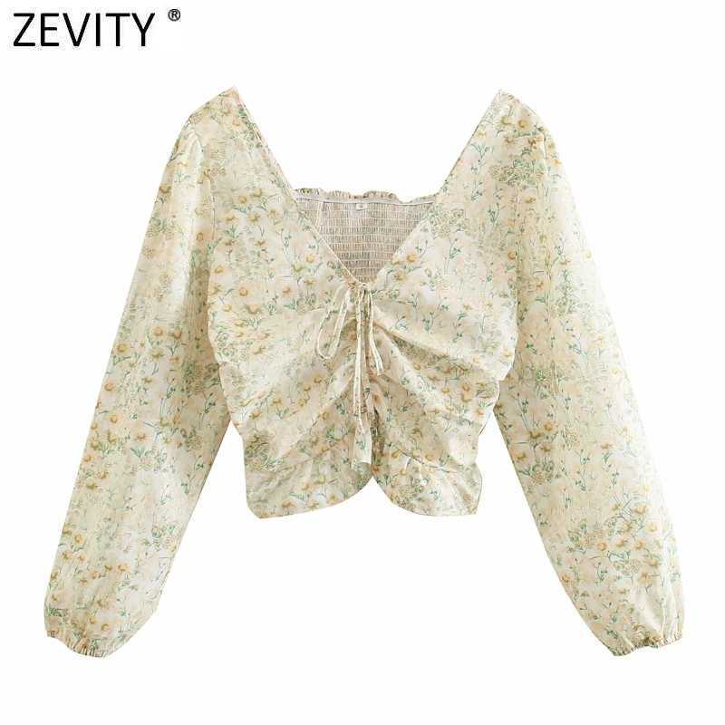 Zevity Women Sweet V Neck Pleated Lace Up Floral Print Slim Short Smock Blouse Female Back Elastic Shirt Chic Blusas Tops LS9035 210603, As pic ls9035cc
Zevity Women Sweet V Neck Pleated Lace Up Floral Print Slim Short Smock Blouse Female Back Elastic Shirt Chic Blusas Tops LS9035 210603, As pic ls9035cc