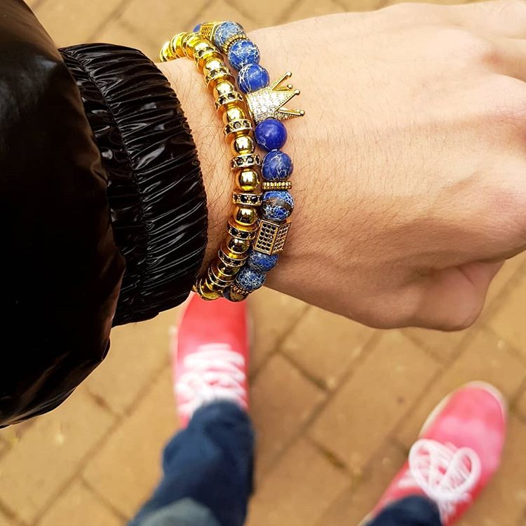 The Charms Bracelet 8mm Natural Stone Strands men micro Inclusions of Zircon Crown & Matte Black Onyx Women Gift Valentine's Day Holiday Christma