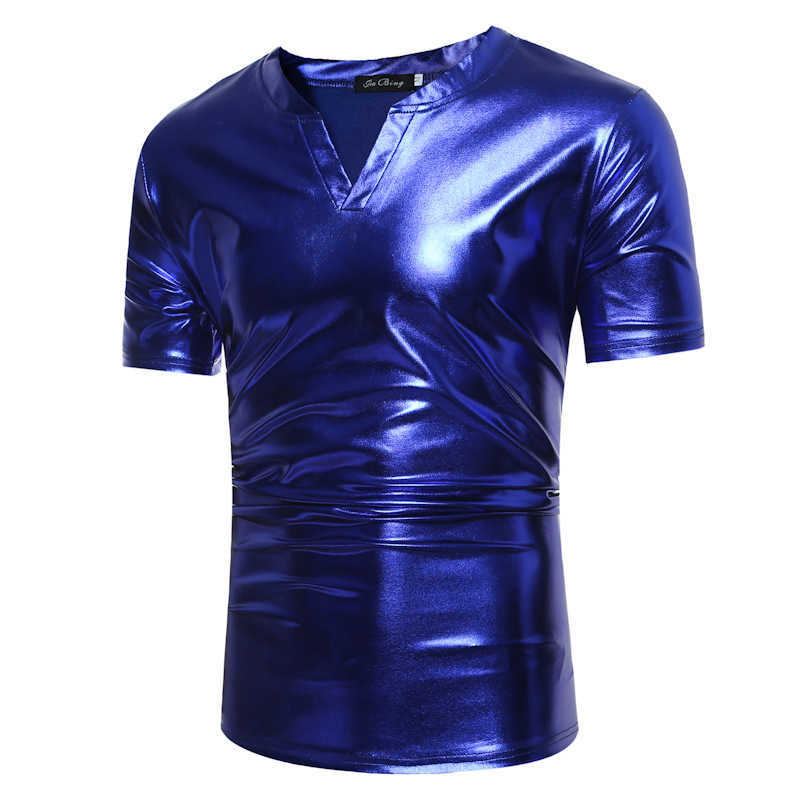 Shiny Gold Coated Metallic T Shirt Men Night Club ee Homme Slim Fit Short Sleeve -shirt Casual Hip Hop 210629