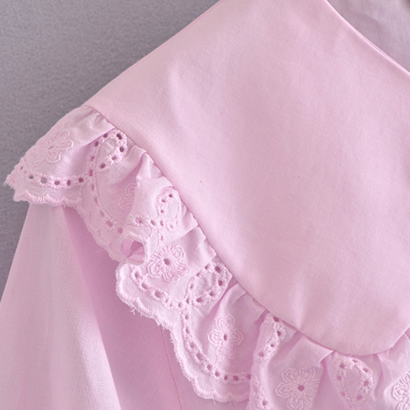 Women's Summer Fashion All-Match Loose Doll Collar Embroidered Single-Breasted Back Elasticity Shirt Top 210521