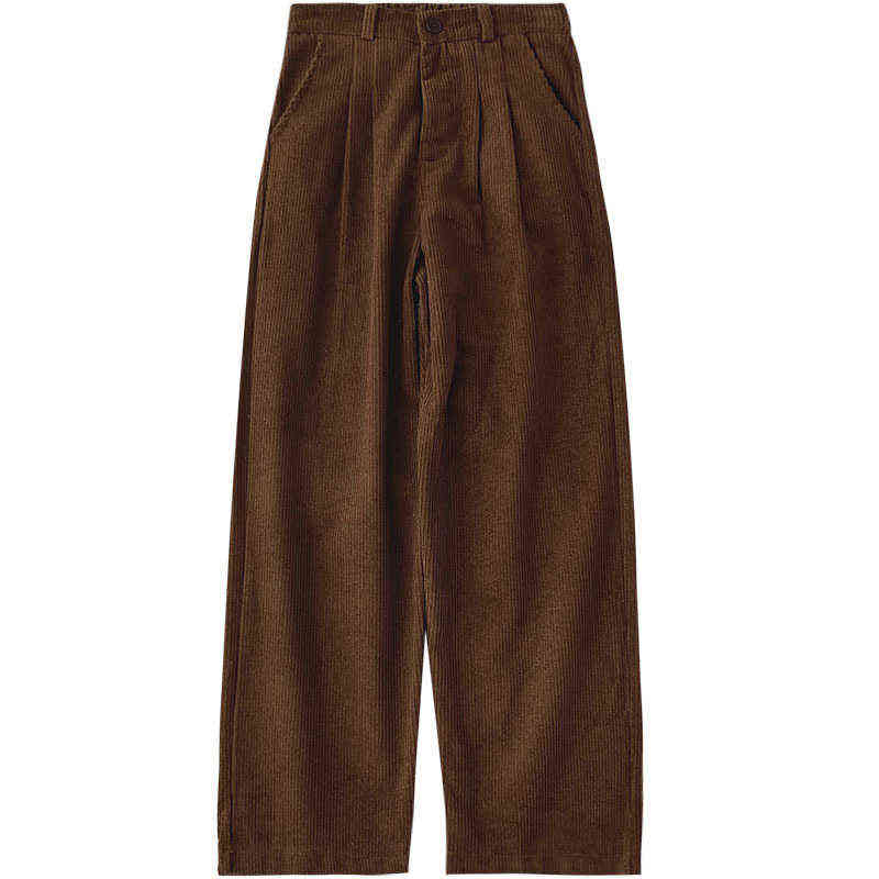 High Waist Corduroy Wide Leg Pants Female Vintage Brown Black Straight Trouser Without Belt Women Casual Harajuku Bottoms 211216