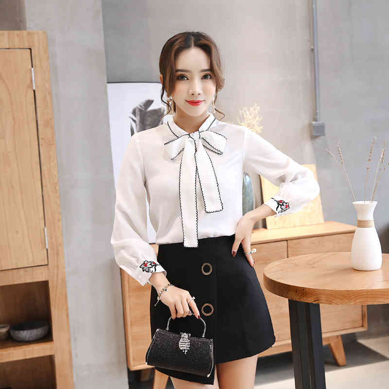 fashion womens tops and blouses white office work wear chiffon shirt long sleeve shirts blusas 0726 60 210506