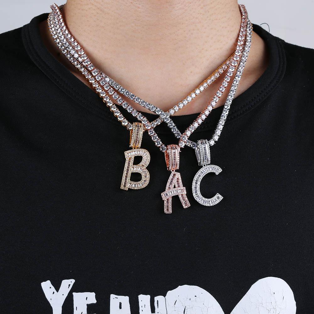 Custom Name Letters Customized Necklaces Iced Out Chain Pendants Charms Zircon Hip Hop Jewelry with Gold Silver 20inch Tennis Chain Rock Punk Party fo