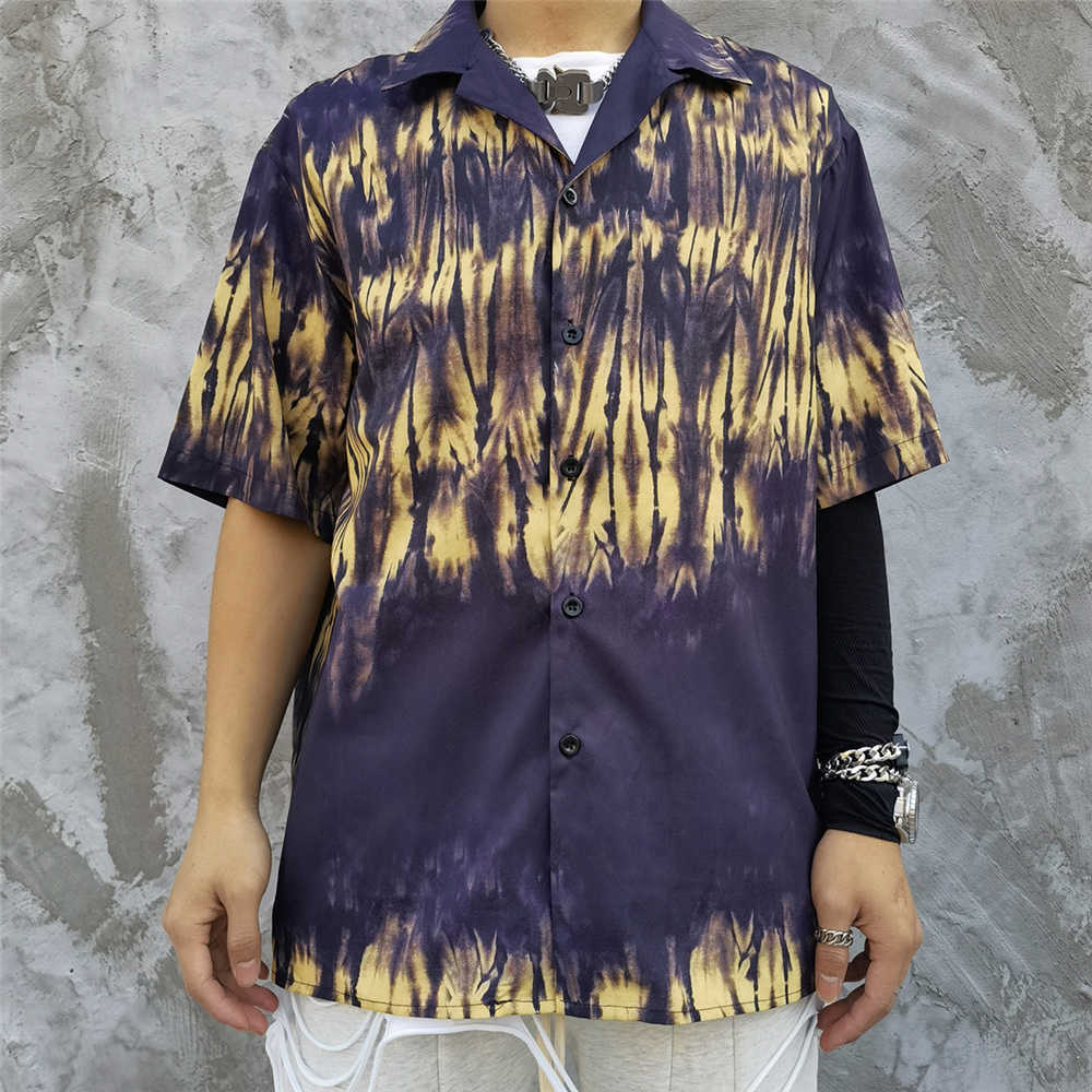 Men's Vintage Beach Shirt Hawaii Holiday Casual Harajuku Short Sleeve Tops Tie-dye Print Oversized Summer Hawaiian Shirt 210601
