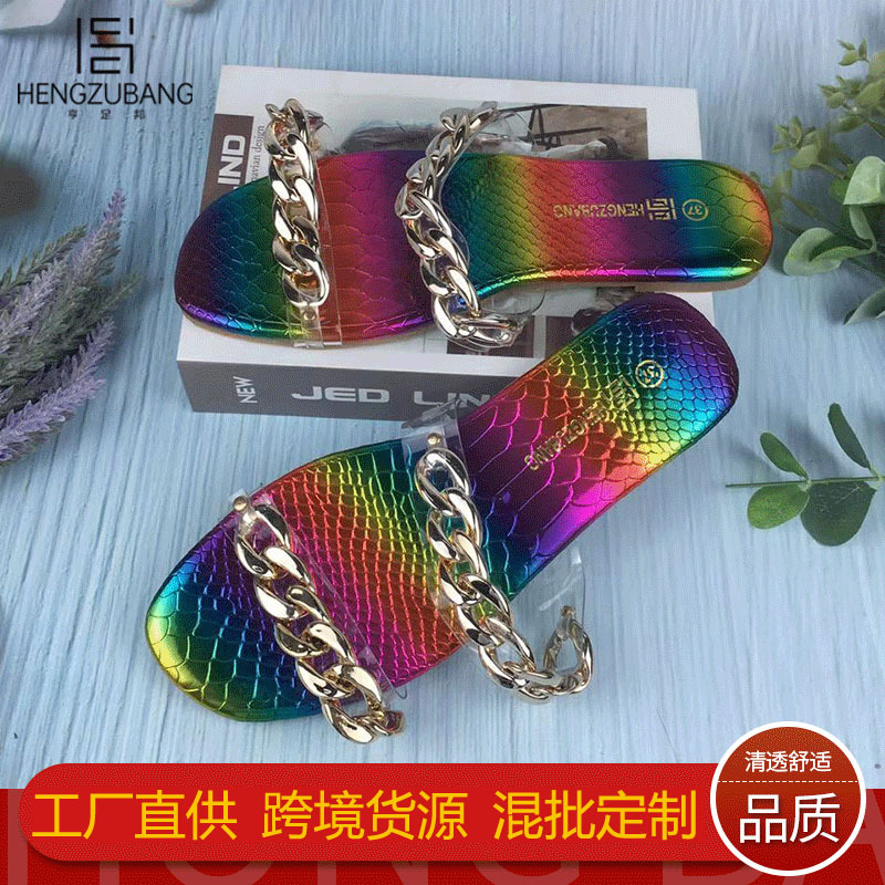 luxury slippers summer chain sandals transparent flat bottom large size women's sho wear slippers, Black
luxury slippers summer chain sandals transparent flat bottom large size women's sho wear slippers, Black