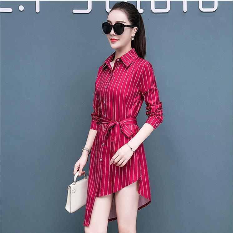 long striped plus size with womens shirts belt irregular plaid blusa feminina, White 
long striped plus size with womens shirts belt irregular plaid blusa feminina, White