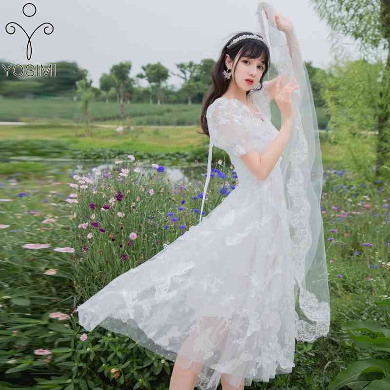 YOSIMI White Long Dres Summer Short Sleeve V-neck Mid-Calf Fit and Flare 3D Butterfly Embroidery A-line 210604
YOSIMI White Long Dres Summer Short Sleeve V-neck Mid-Calf Fit and Flare 3D Butterfly Embroidery A-line 210604