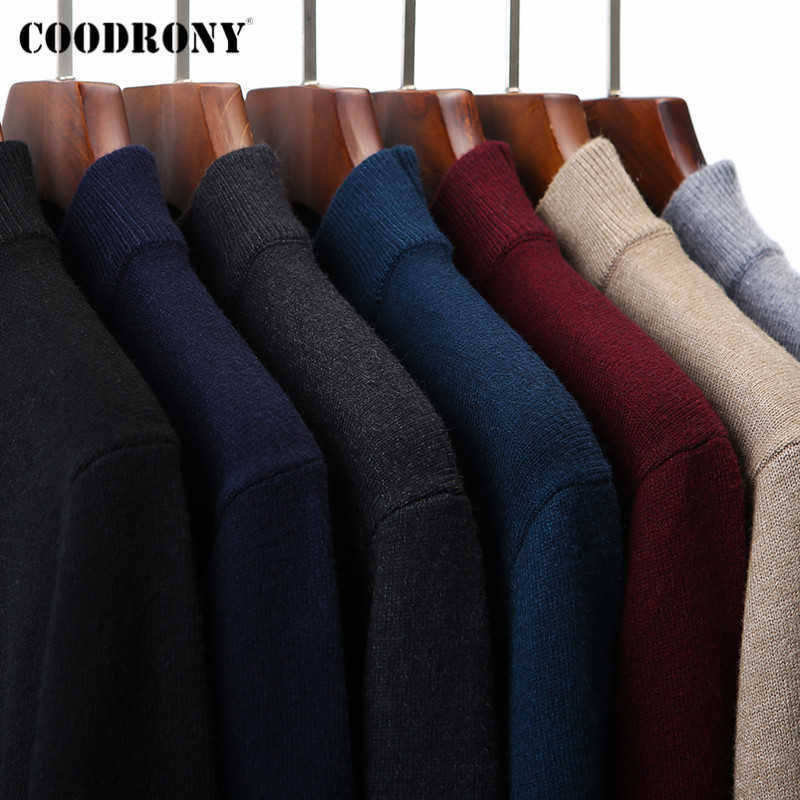 COODRONY Men Clothing Autumn Winter Arrivals Pure Color Casual Soft Knitted Thick Warm Turtleneck Sweater Pullover Men C2001 210818