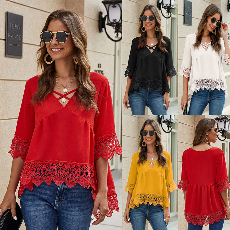 Women's Blouses & Shirts Women Blouse Shirt 2021 Female Sexy Lace Loose V Neck Chiffon Half-Sleeve Hollow Ladies Pullover Tops, White
Women's Blouses & Shirts Women Blouse Shirt 2021 Female Sexy Lace Loose V Neck Chiffon Half-Sleeve Hollow Ladies Pullover Tops, White