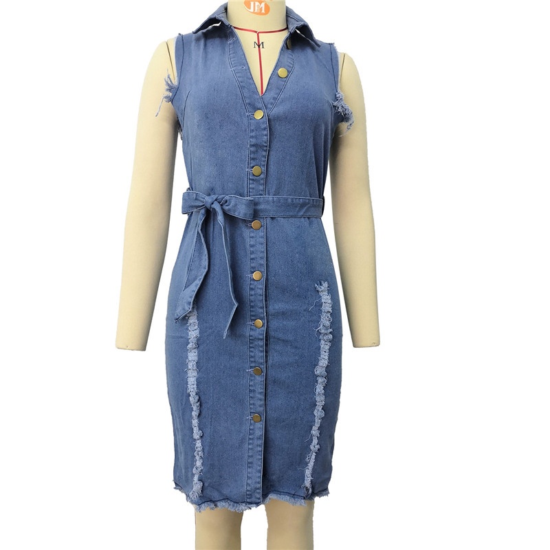 Women Plus Size Denim Dresses 3X 4XL 5XL Summer jeans One-piece Dress Sleeveless skinny Knee-length Skirts Casual blue Midi Skirt bigger sizes clothes