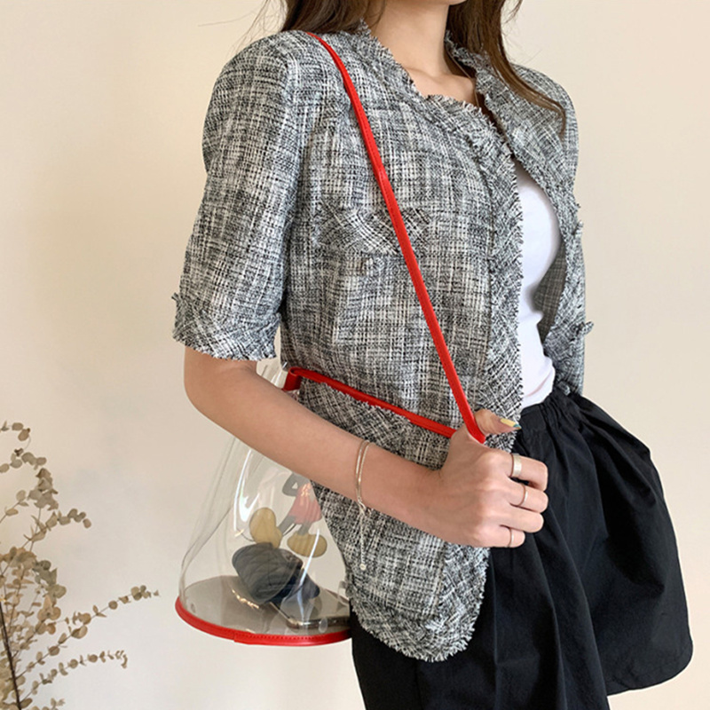 Comelsexy Summer Vintage Single Breasted Women's Jacket Chic Short Sleeve Jacket Female Short Outwear Pockets 210515