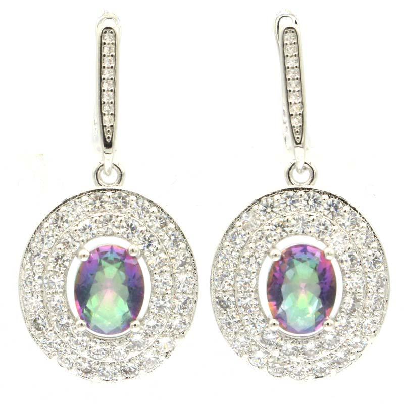 

38x18mm Highly Recommend Created Fire Rainbow Mystic Topaz White Cubic Zircon Silver Earrings For Women Wholesale Dangle & Chandelier