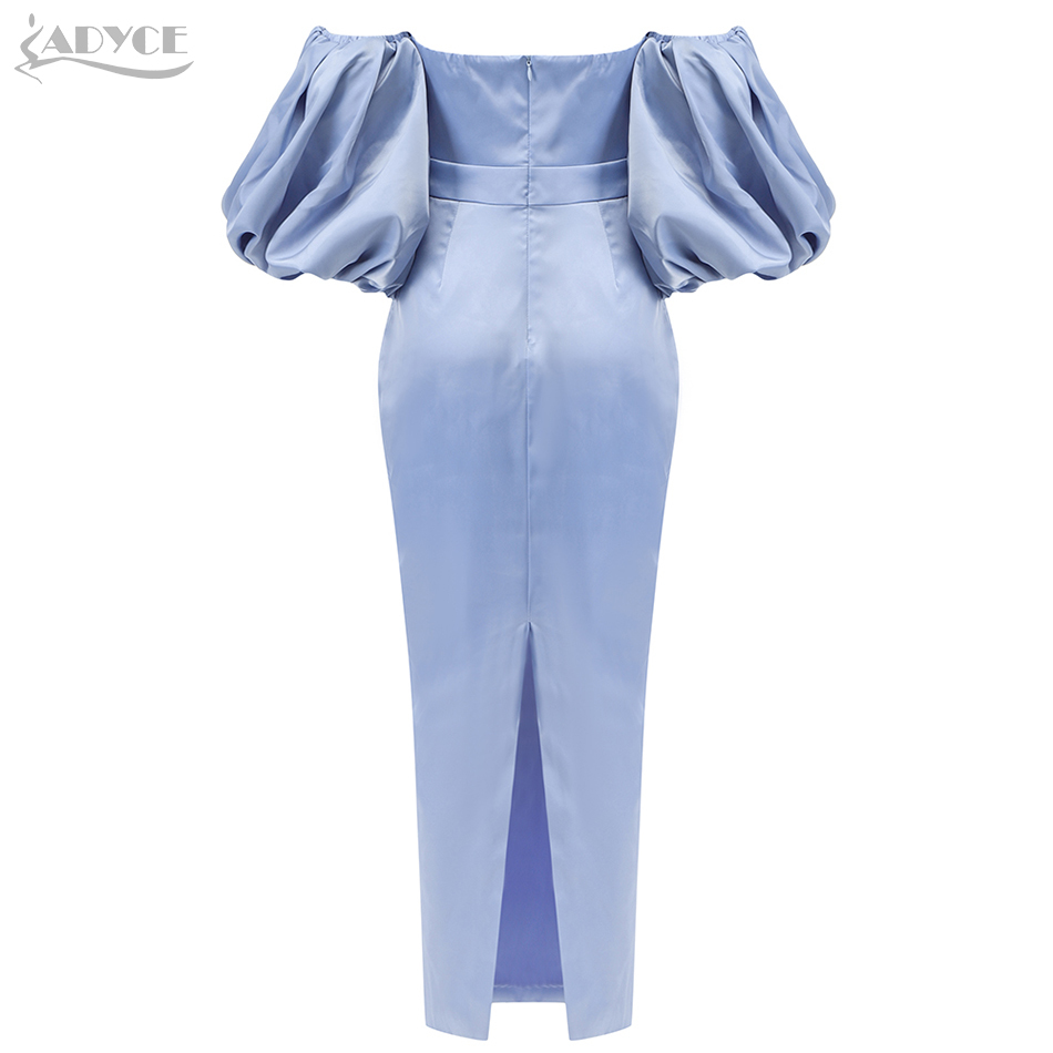 Summer Women Fashion Off Shoulder Midi Dress Sexy Short Lantern Sleeve Blue Celebrity Evening Runway Club Dresses 210423