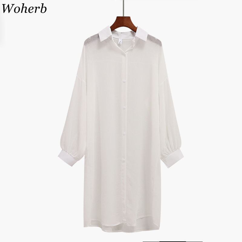 Sunscreen Shirt Women Summer Thin Chiffon Tops Korean Fashion Long Blouses Loose See Through Blusas Mujer 4j297 210519