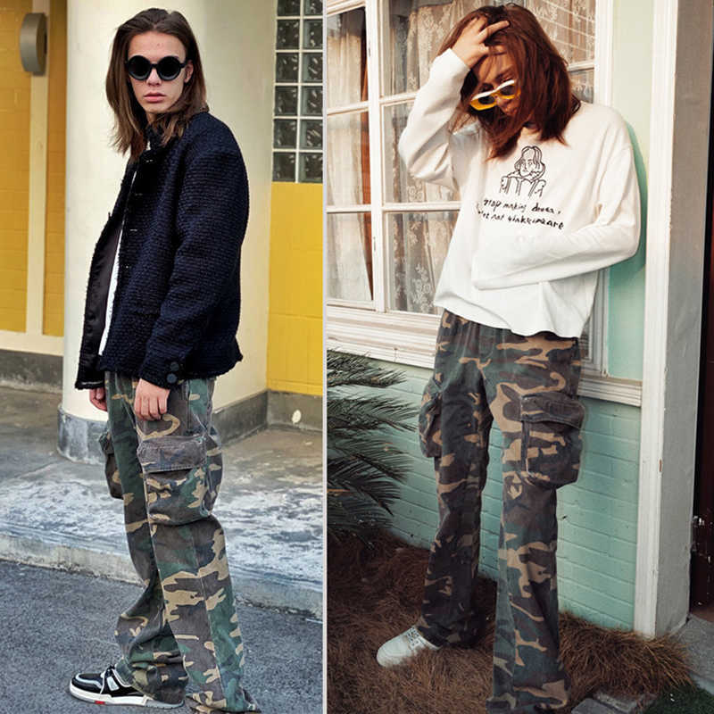 2020 Camouflage Flare Pants Fashionable Camo Cargo Pants for Men Slim Fit Camouflage Trousers Women All-match Hot Style P0811 Z260128