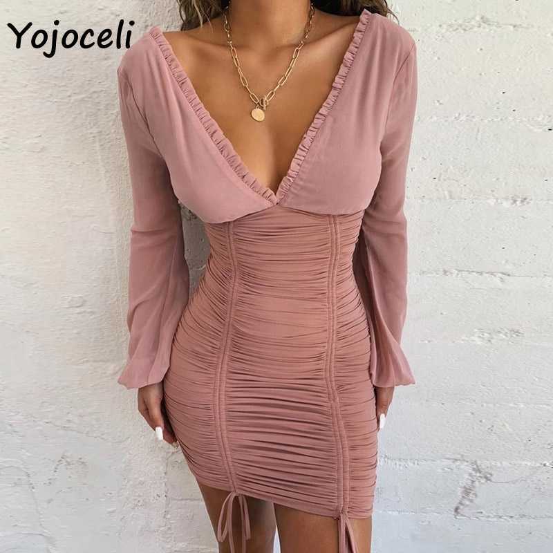Yojoceli sexy v neck party club dres long sleeve ruffle bodycon mini female vestidos 210609, Black
Yojoceli sexy v neck party club dres long sleeve ruffle bodycon mini female vestidos 210609, Black