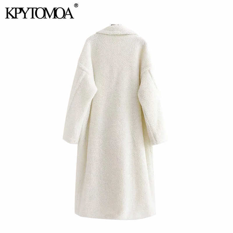 Vintage Stylish Thick Warm Faux Fur Teddy Jacket Coat Women Fashion Long Sleeve Pockets Winter Female Outerwear Chic Tops 211019