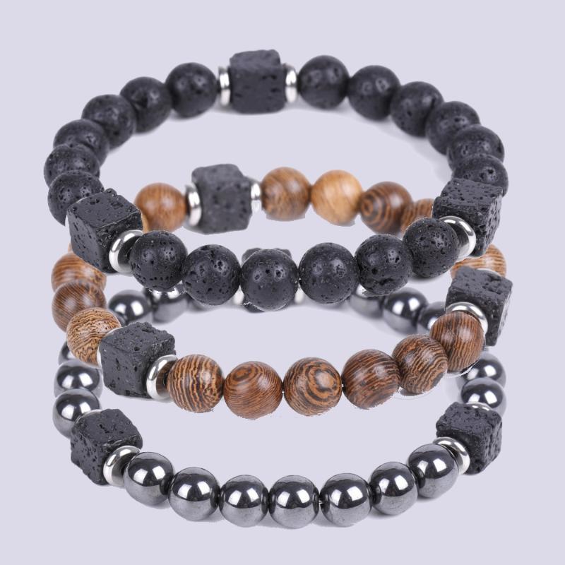 Beaded, Strands Natural Stone Bracelet For Men Rock Square Black Lava Charm Wood Wooden Steel Beads Stretch Hematite Bracelets Energy Healin 
Beaded, Strands Natural Stone Bracelet For Men Rock Square Black Lava Charm Wood Wooden Steel Beads Stretch Hematite Bracelets Energy Healin
