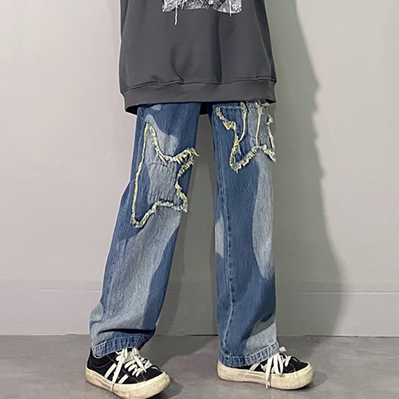 Big Hand Flower Appliques Jeans Women's Spring Straight Wash Multi-layer Wide Leg Denim Pants Female 5B350 210427