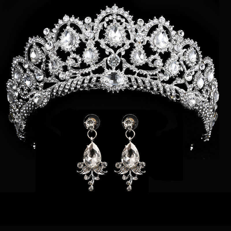 wedding crown queen bridal tiara with earring luxury headband diadem bride hair jewelry ornaments 210616