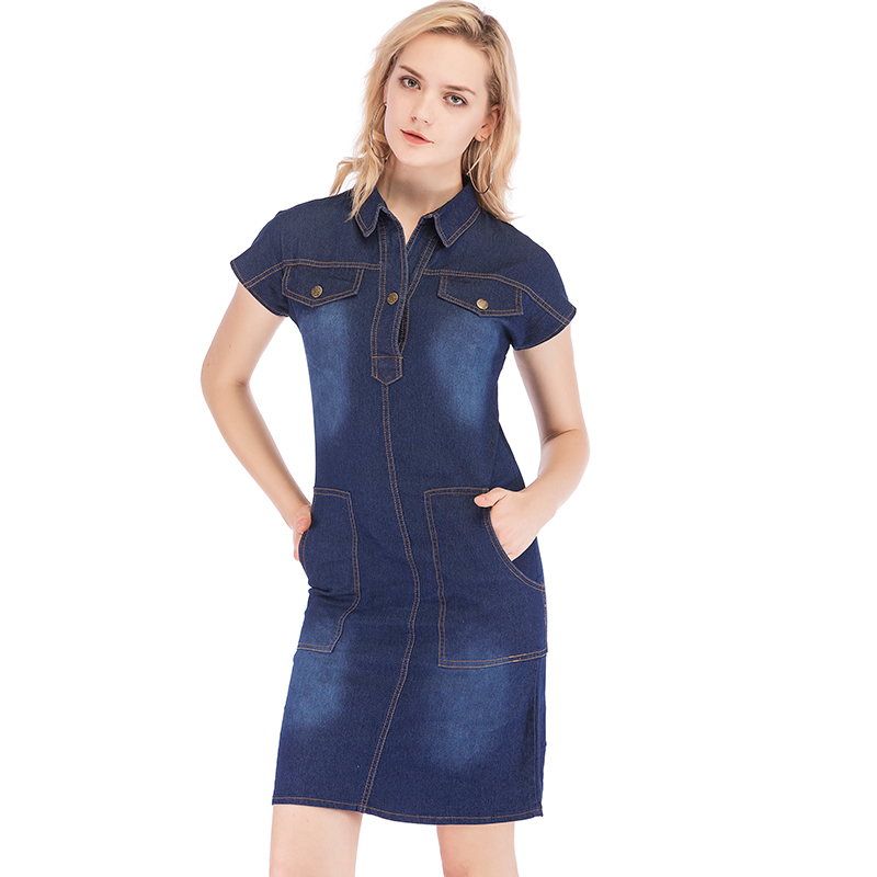Summer Fashion Denim Dress Casual Loose Jean Lady Plus Size Slim Short Sleeve Clothing Elegant 4051 210427