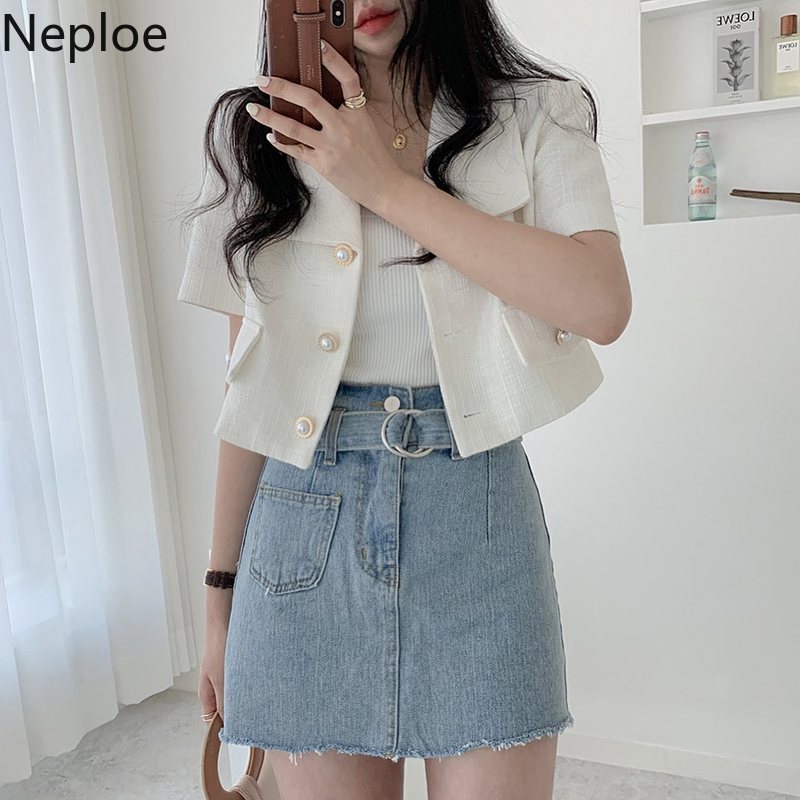 Neploe Blusas Mujer De Moda Verano Korean Elegant Blouses Women Office Lady Shirt Notched Collar Short Blouse Tops 94894 210422