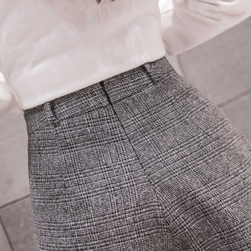 Irregular Woolen Plaid Shorts Skirts For Women Atumn Winter Office Short Plus Size Booty Feminino 210714