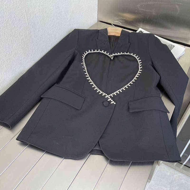 VGH Black Casual Patchwork Diamonds Female Blazers Notched Long Sleeve Korean Fashion Cut Out Loose Jackets Autumn Clothing 211122