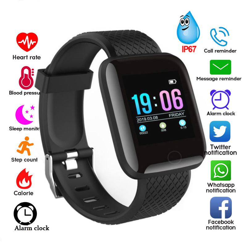Relogio Smart Watch Men Women 116 Plus Blood Pressure Monitor Waterproof Tracker Bracelet Heart Rate Smartwatch For Android IOS, Black
Relogio Smart Watch Men Women 116 Plus Blood Pressure Monitor Waterproof Tracker Bracelet Heart Rate Smartwatch For Android IOS, Black