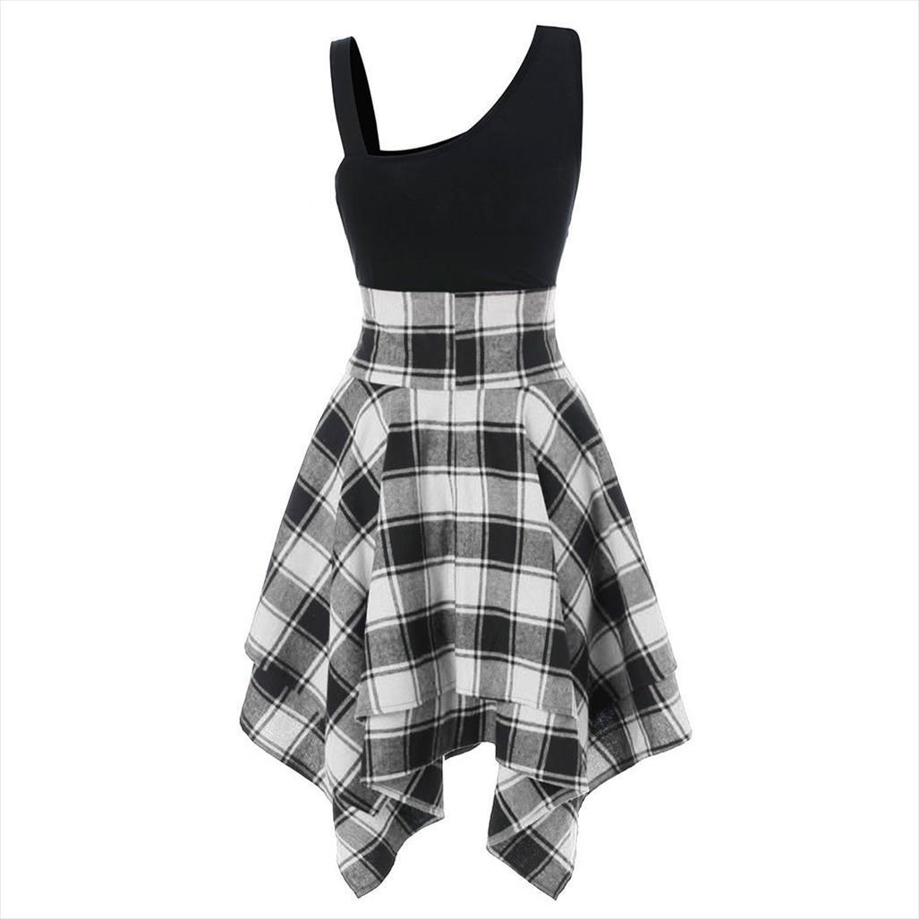 fashion sleeveless cold shoulder womens dress cross lace up plaid print irregular vestidos ropa mujer, Black;gray
fashion sleeveless cold shoulder womens dress cross lace up plaid print irregular vestidos ropa mujer, Black;gray