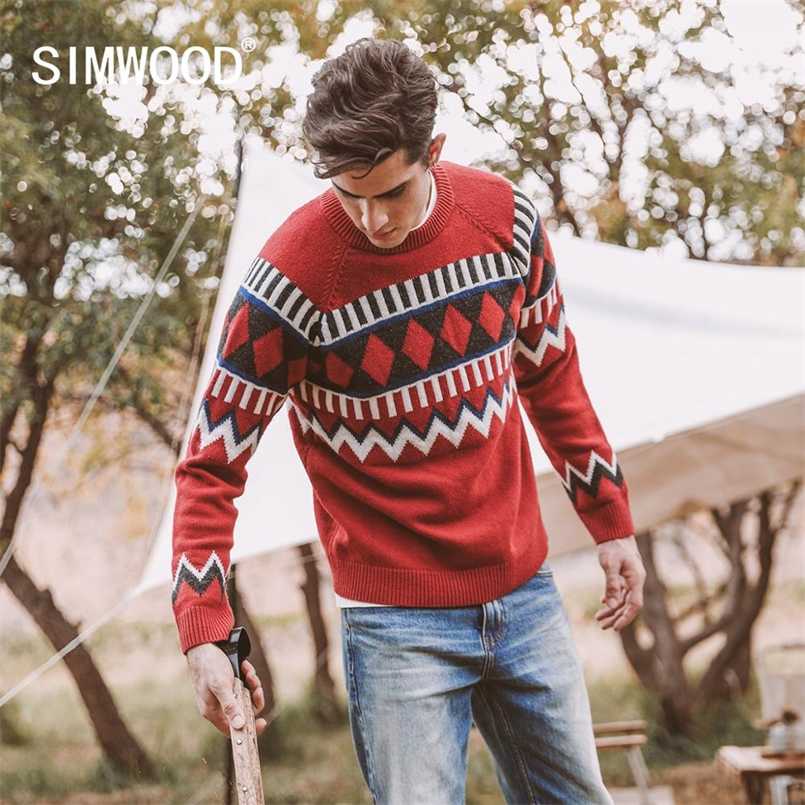 

Autumn Intarsia Wool-Blend Sweater Men Fair Isle Knit Wear Christmas geometric Argyle Color Pullovers Sweaters 211018, Dark red