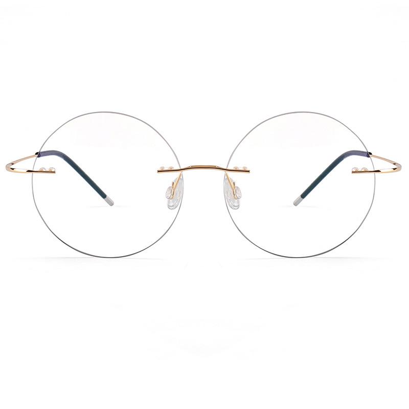 Fashion Sunglasses Frames Round Rimless Eyeglass Frame Optical Women Frameless Clear Lens Metal Big Circle Flexible Eye Glasses For Men Gold