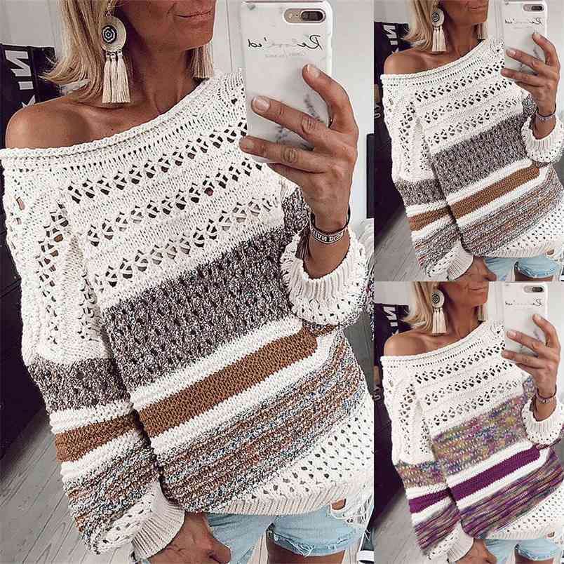 Pullover Sweater Ladies Contrast Stitching Hollow Round Neck Sweaters Women Autumn Casual Streetwear Knit Clothes 210517, Blue
Pullover Sweater Ladies Contrast Stitching Hollow Round Neck Sweaters Women Autumn Casual Streetwear Knit Clothes 210517, Blue