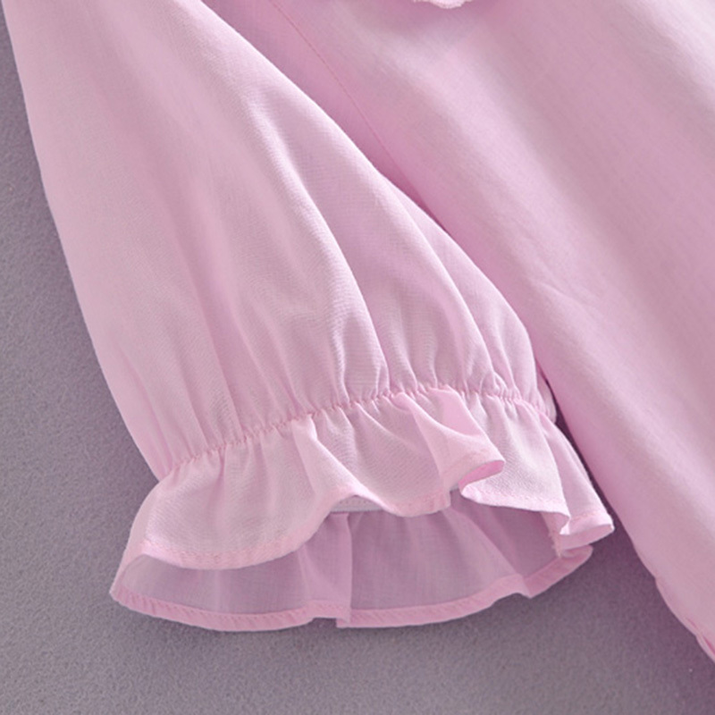 Women's Summer Fashion All-Match Loose Doll Collar Embroidered Single-Breasted Back Elasticity Shirt Top 210521